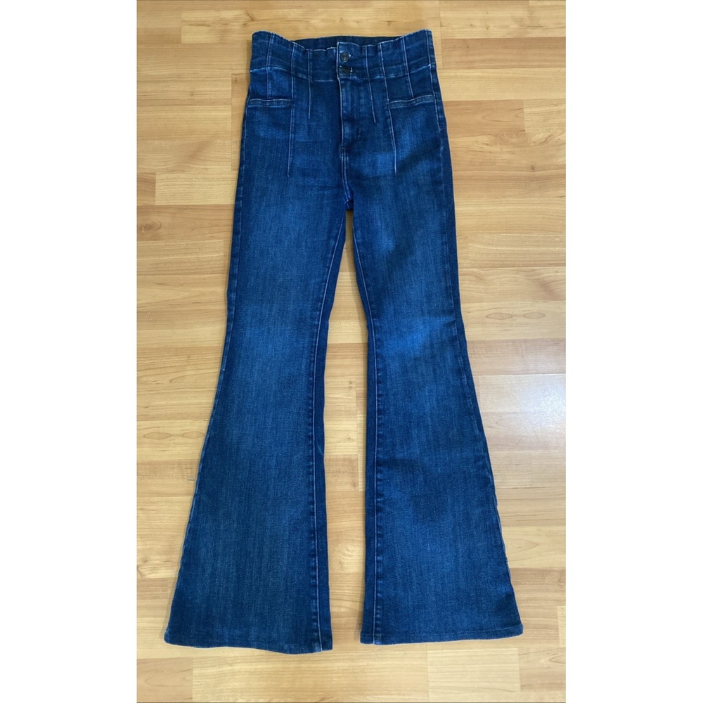Free People We The Free Dark Wash Super High Rise Flare Jeans Size 27 Denim
